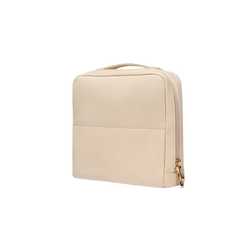 Beige makeup bag on a white background