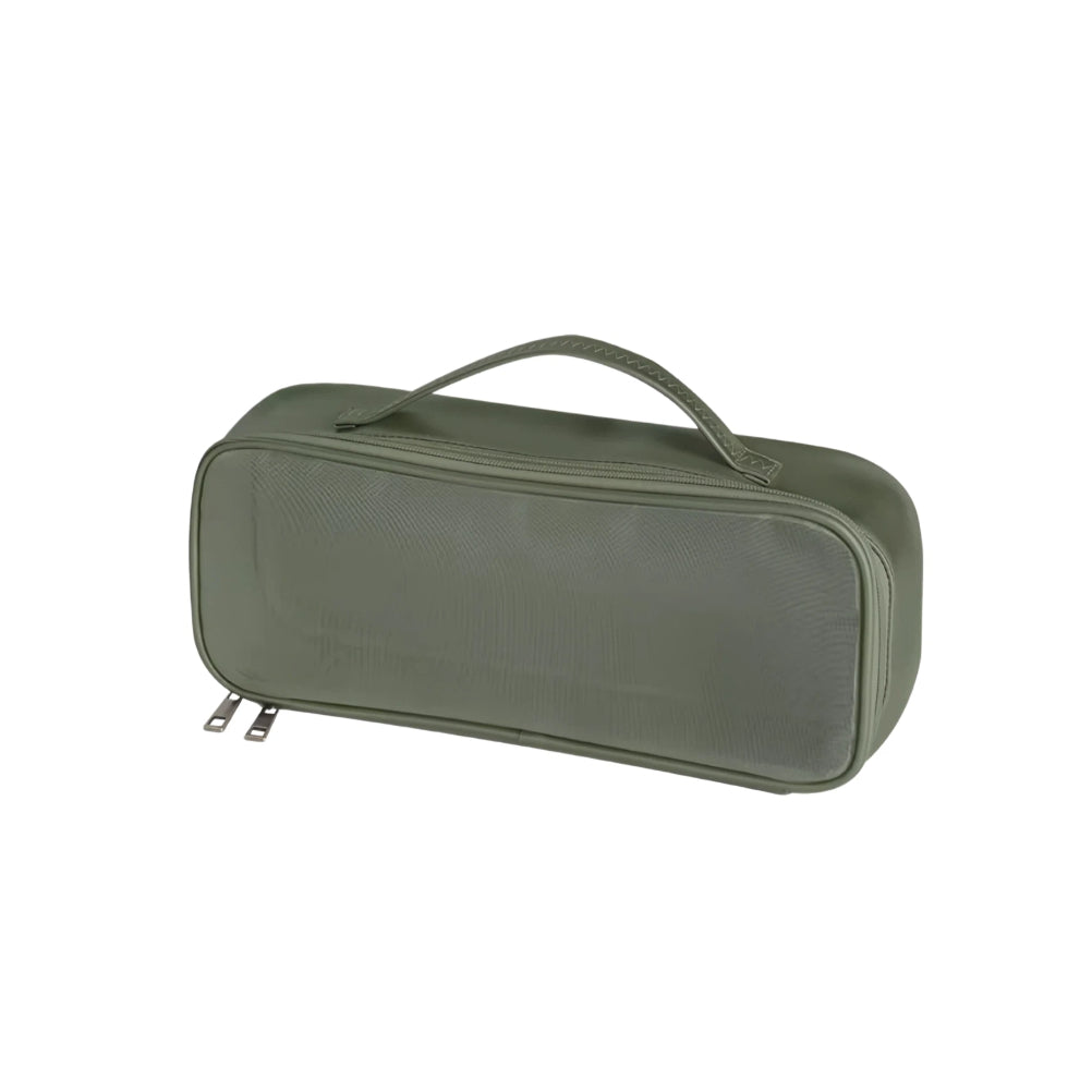 Green hairdryer case on a white background