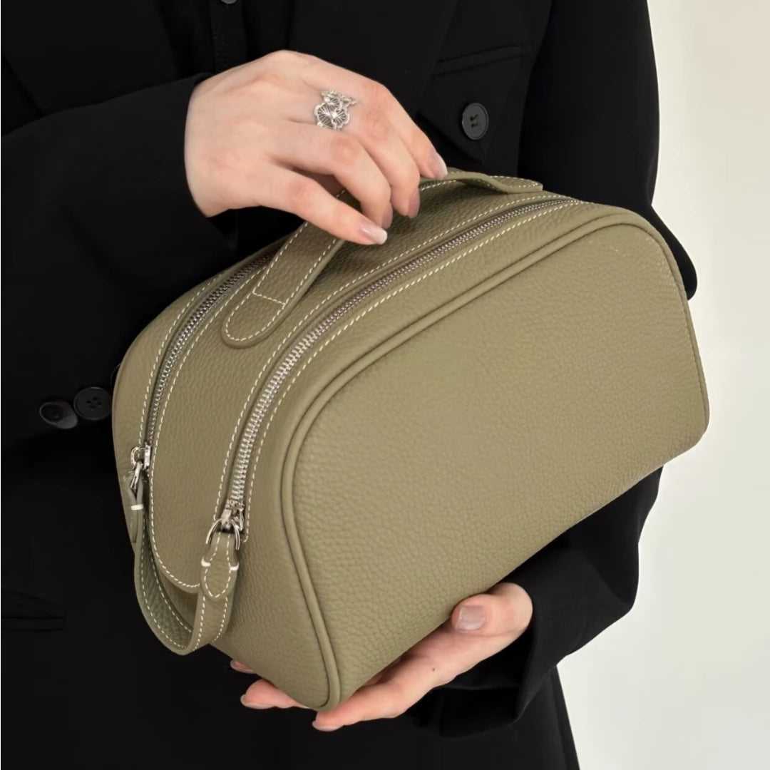 Dual-Zip Leather Makeup Case