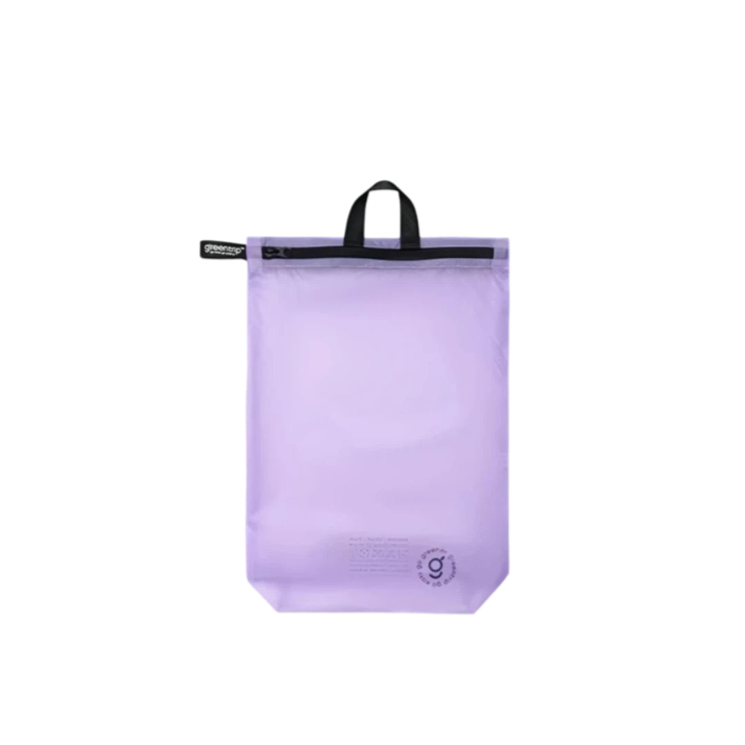 Purple travel bag with black handle on a white background