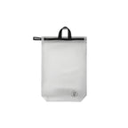 Grey travel bag with black handle on a white background