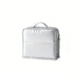 A silver cosmetic pouch or organizer case with a top handle and zippered closure, shown on a plain white background.