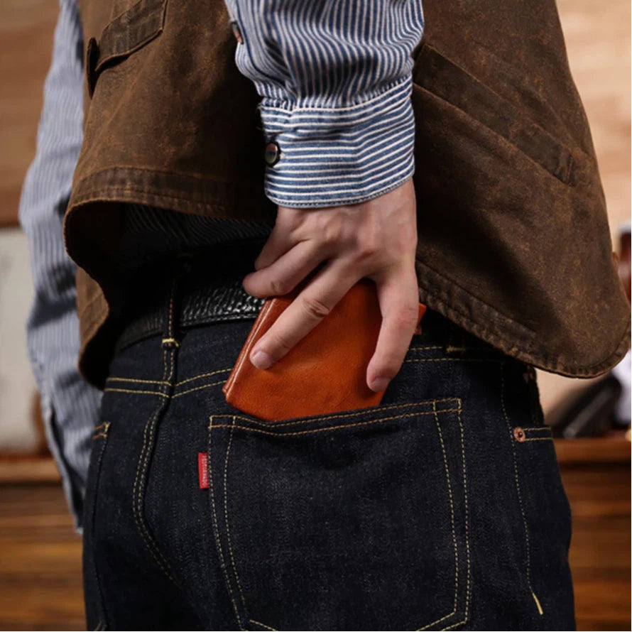 Compact Tri-Fold Leather Wallet for Men