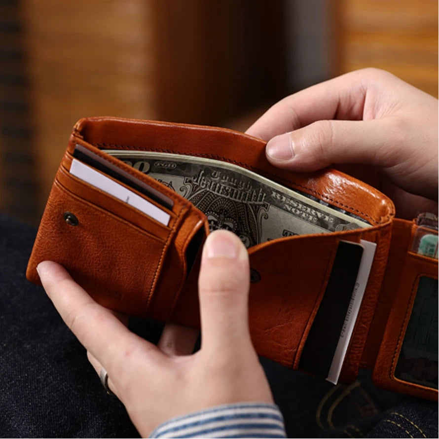 Compact Tri-Fold Leather Wallet for Men