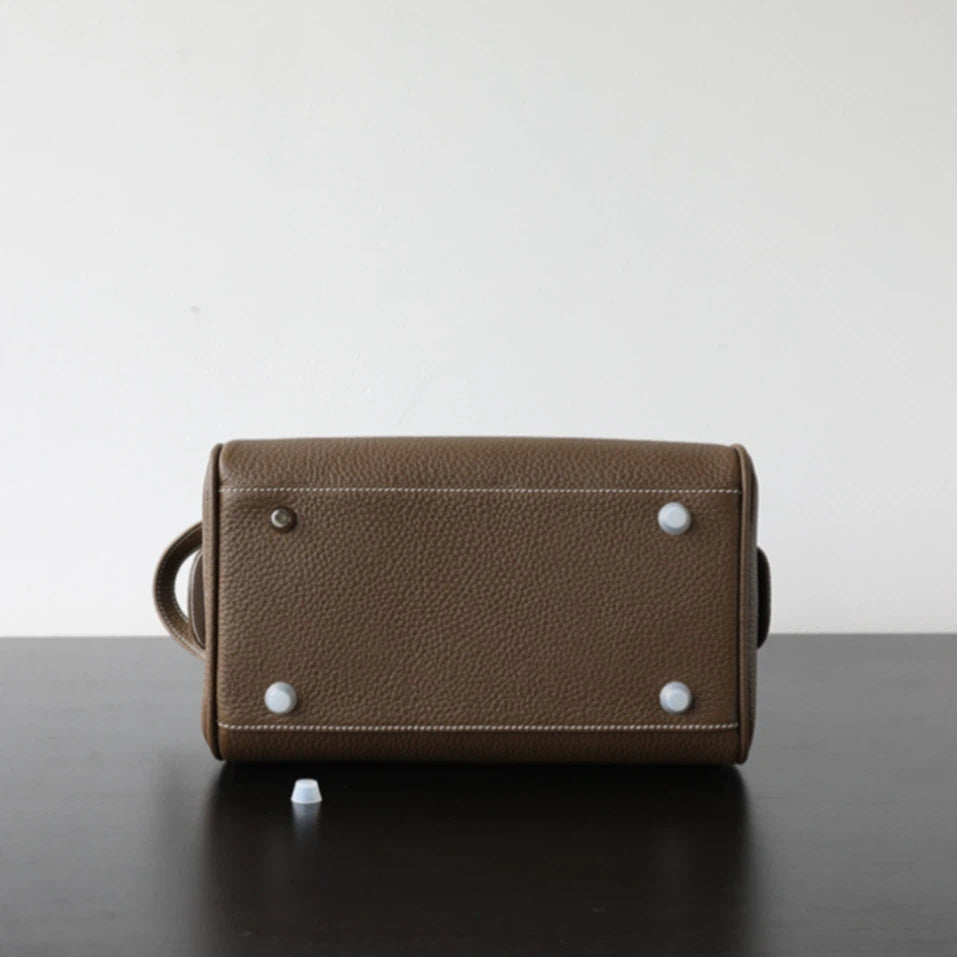Dual-Zip Structured Leather Vanity Bag