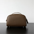 Dual-Zip Structured Leather Vanity Bag