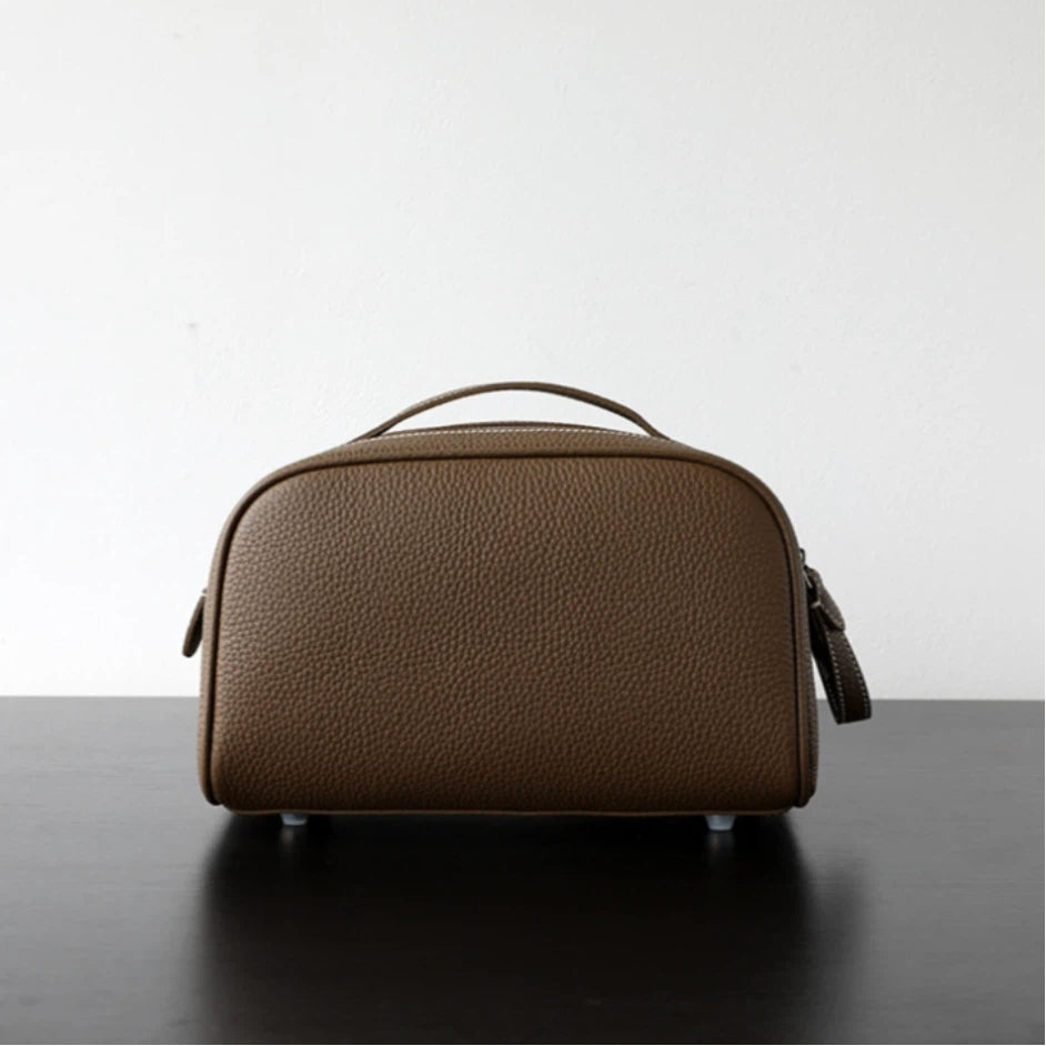 Dual-Zip Structured Leather Vanity Bag
