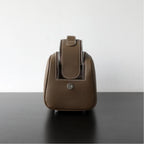 Dual-Zip Structured Leather Vanity Bag