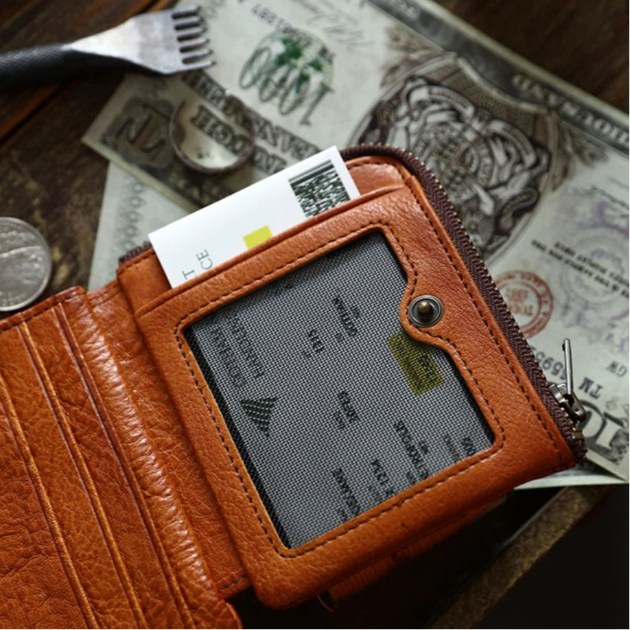 Compact Tri-Fold Leather Wallet for Men