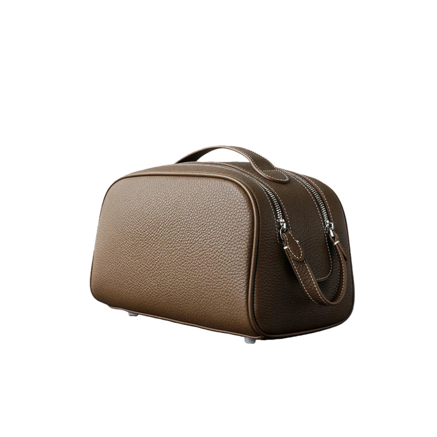 Dual-Zip Structured Leather Vanity Bag