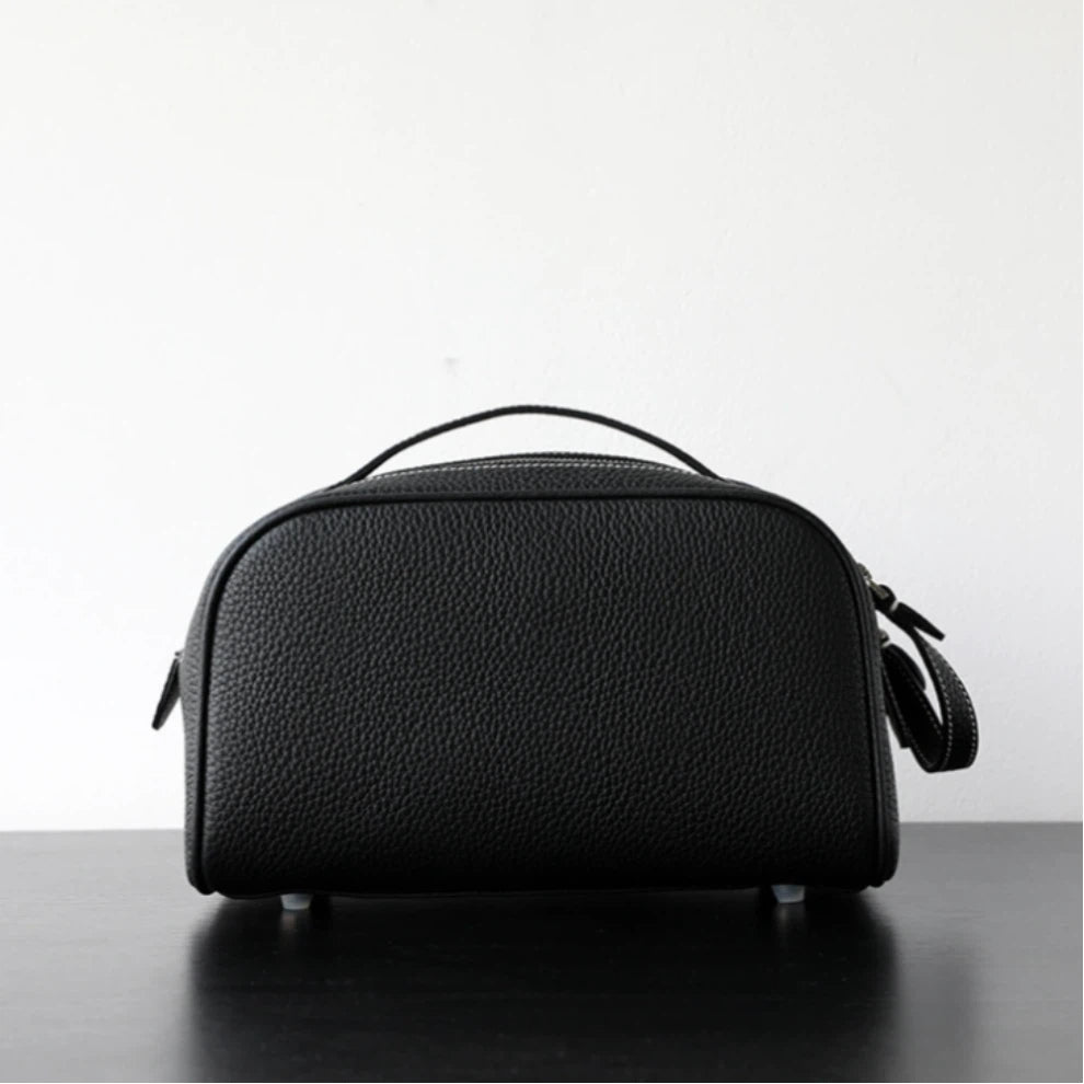 Dual-Zip Structured Leather Vanity Bag