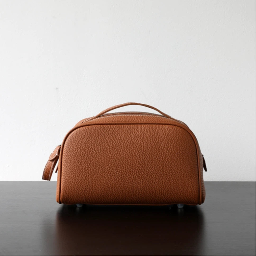 Dual-Zip Structured Leather Vanity Bag