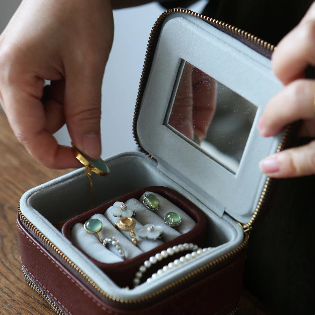 Double-Layer Leather Travel Jewellery Box