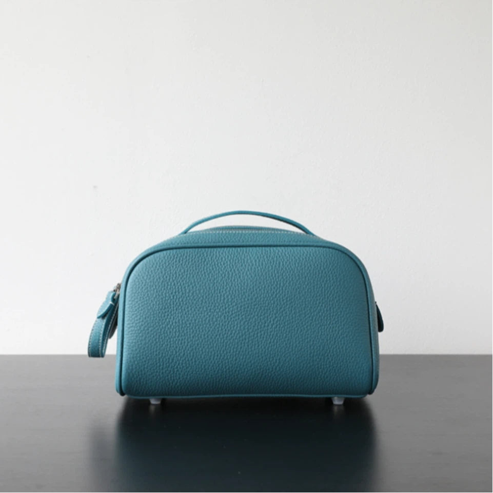 Dual-Zip Structured Leather Vanity Bag