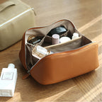 Leather Pillow-Fold Cosmetic Bag