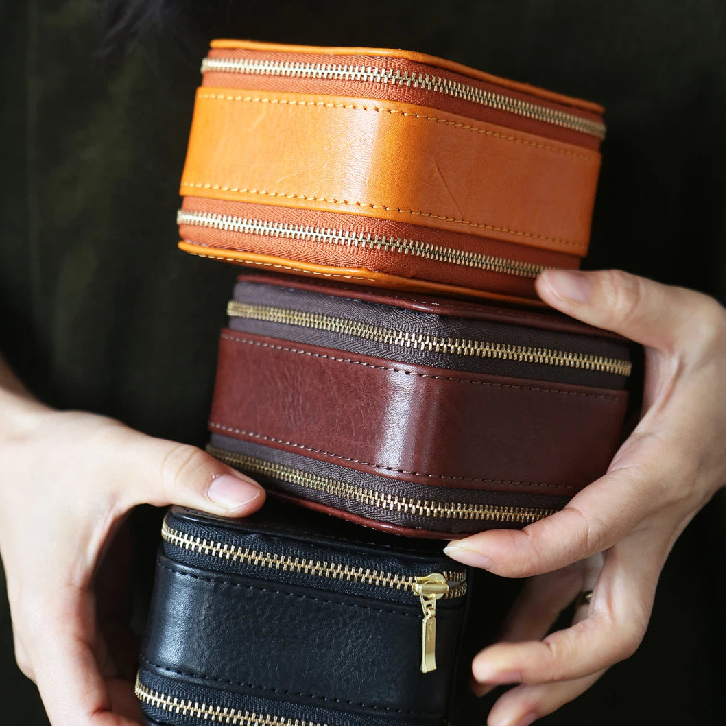 Double-Layer Leather Travel Jewellery Box