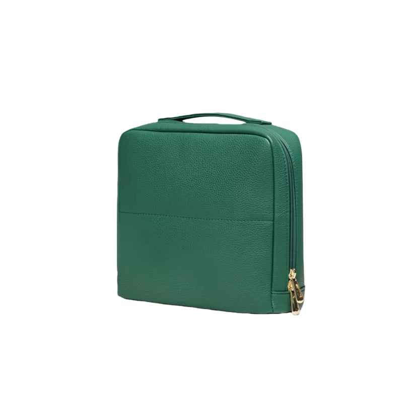 Green makeup bag on a white background