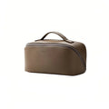 Olive grey toiletry bag on a white background