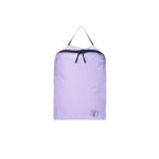Purple travel bags with a brand logo on a white background