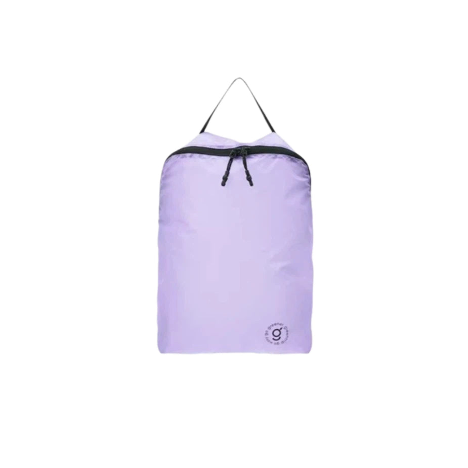 Purple travel bags with a brand logo on a white background