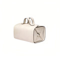 Beige makeup bag with a handle on a white background