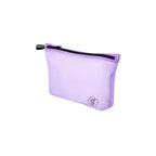 Purple travel storage bag with a black zipper on a white background