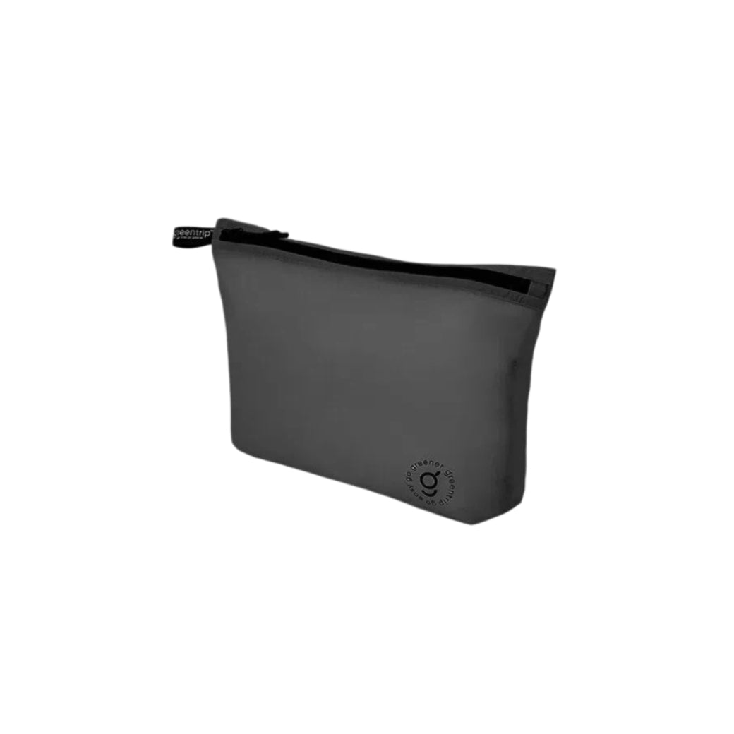 Black travel storage bag with a brand logo on a white background