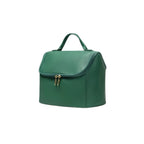 Green makeup bag with a gold zipper on a white background