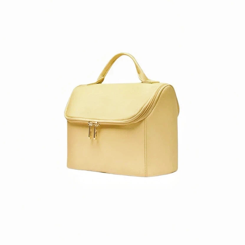 Beige toiletry bag on a white background