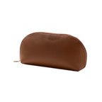 Brown cosmetic pouch on a white background