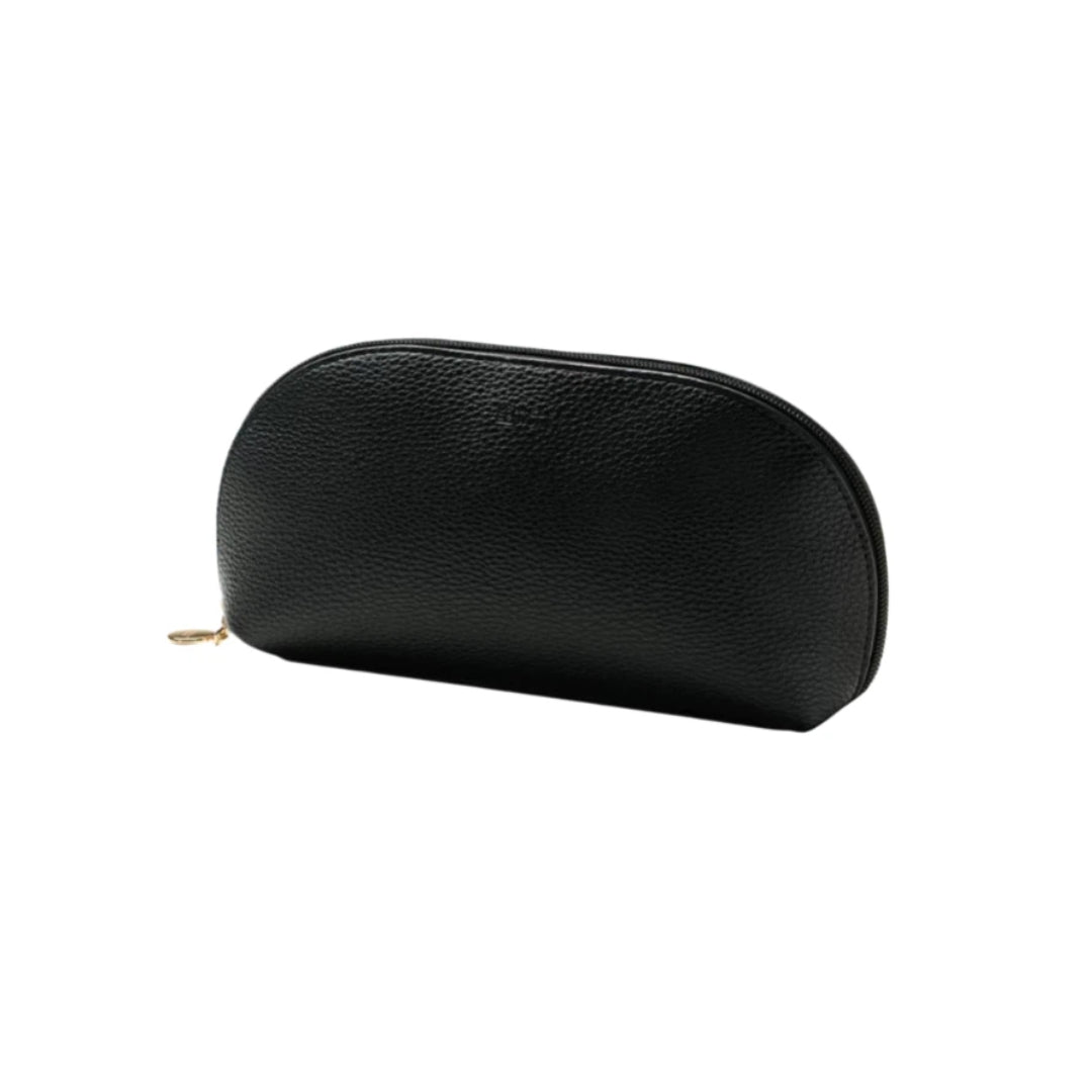 Black cosmetic pouch on a white background
