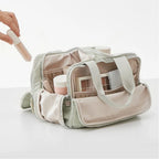 Makeup bag with compartments on a white background