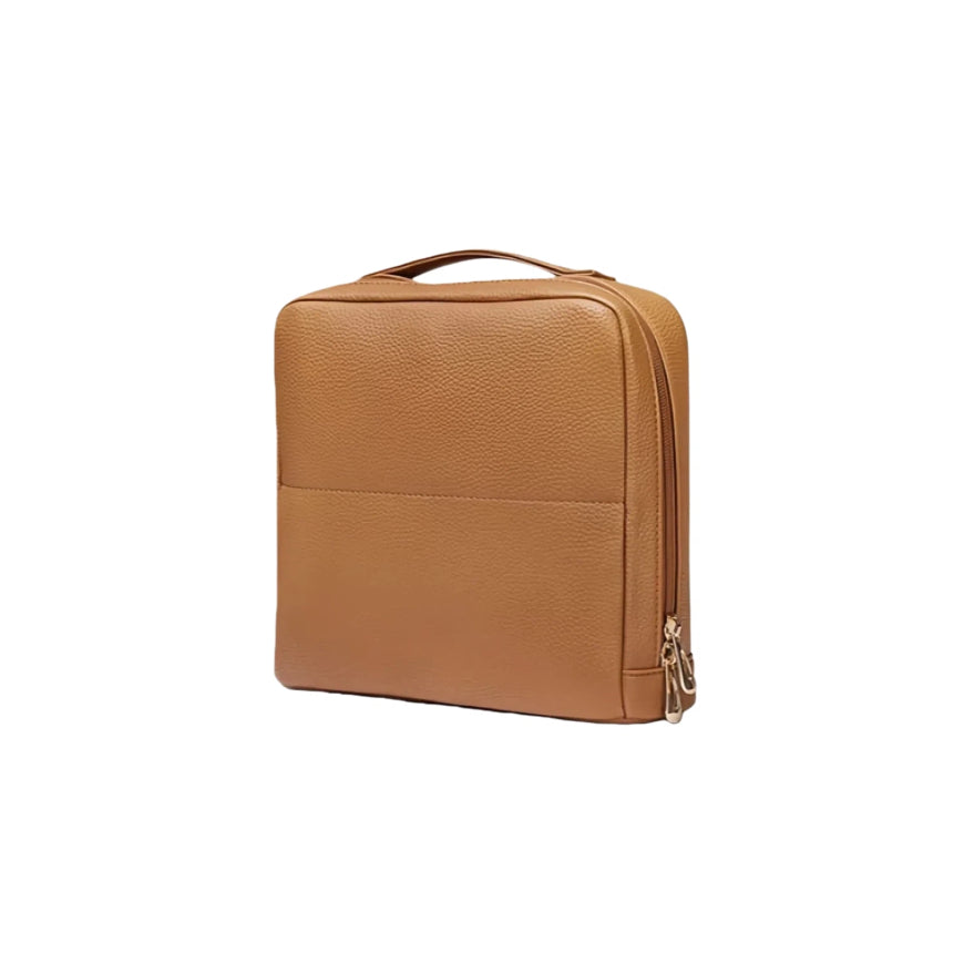 Brown standing makeup bag on a white background