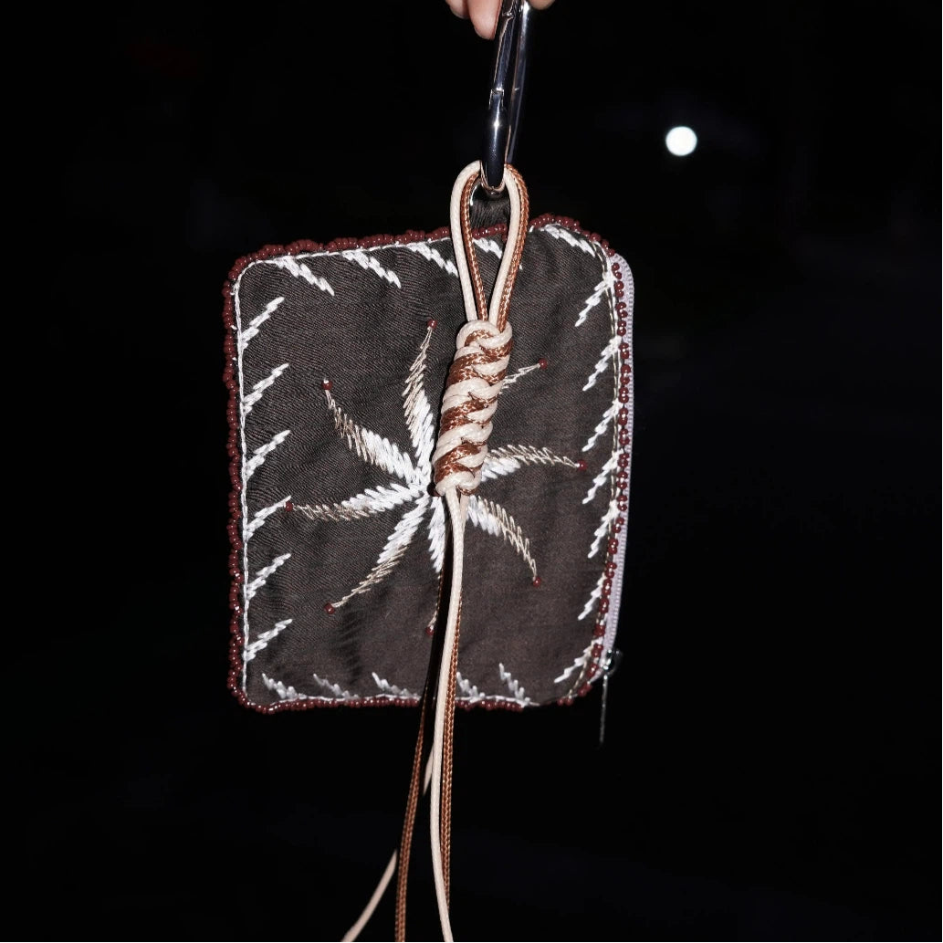 Hand-Embroidered Beaded Coin & Card Pouch