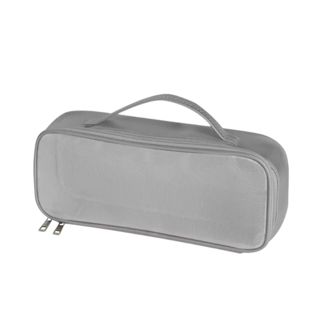 Grey hairdryer case on a white background