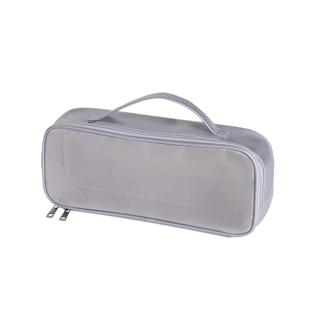 Purple travel case with handle on a white background