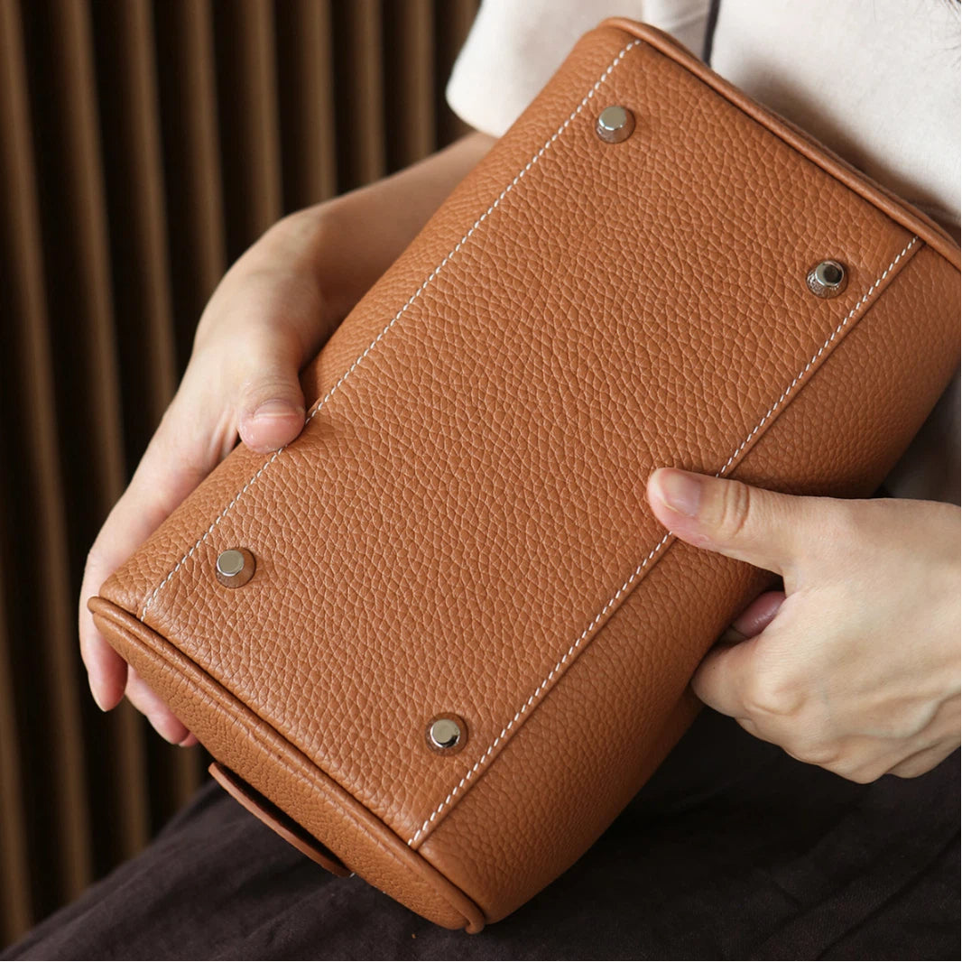 Dual-Zip Leather Makeup Bag
