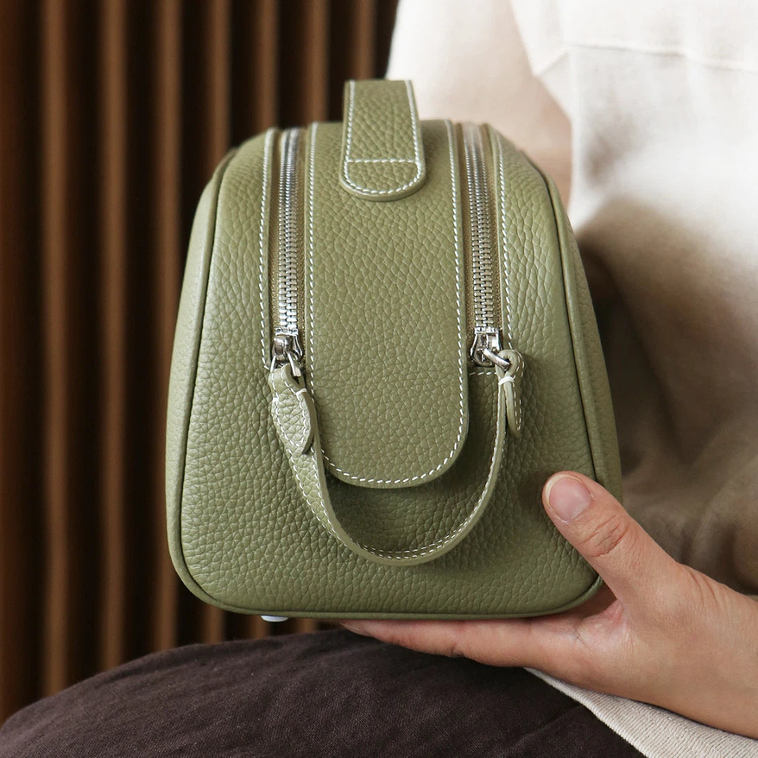 Dual-Zip Leather Makeup Bag