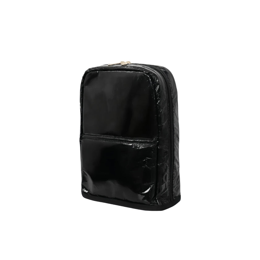 Black makeup bag on a white background